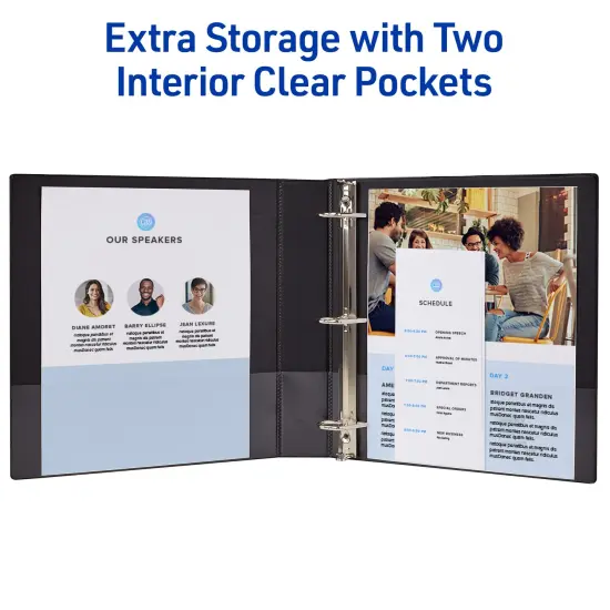 Avery Durable View 3 Ring Binders, 1.5 Inch Slant Rings, 375-Sheet Capacity, DuraHinge, 2.1 Inch Wide Spine, Colors Received Will Vary: Black, Bright Blue, or White, 1 Binder (17028) {6}