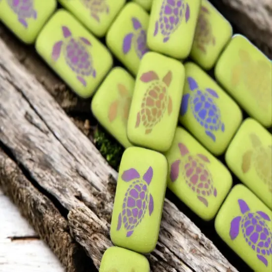 19x12mm Matte Chartreuse Sliperit Laser Tattoo Rectangle Turtle Beads - Choose Your Qty {4}