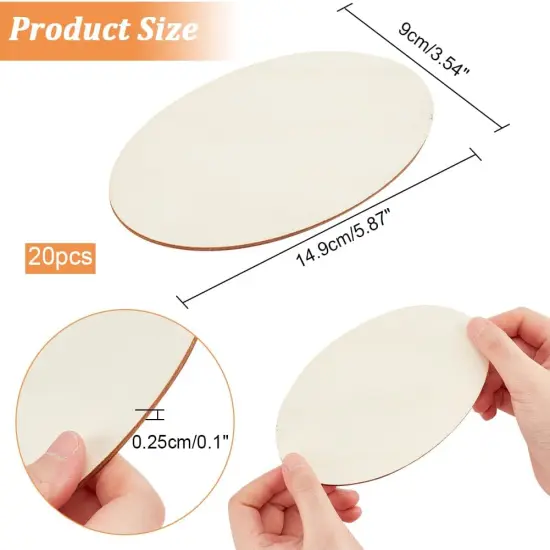 20 Pcs Wood Oval Sheets, Unfinished Thin Blank Wood 5.9&times;3.5 Inch(14.9&times;9cm) {2}