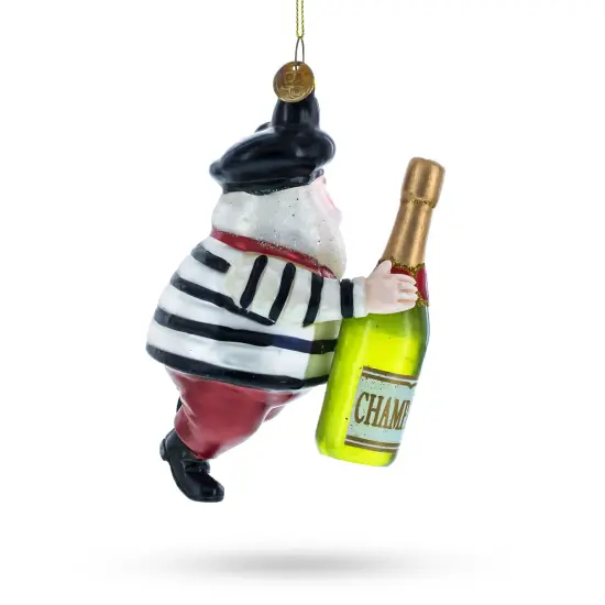 French Santa with Sparkling Wine Glass Christmas Ornament {4}
