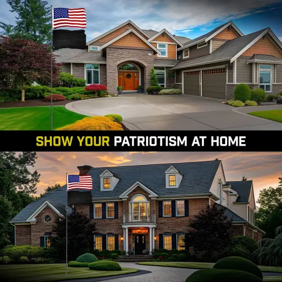 G128 Combo Pack: 20 Ft Telescoping Aluminum Flagpole (Black) & American and All Black USA Flags 3x5 Ft, Both ToughWeave Series Embroidered Polyester | Pole with Flags Included {4}