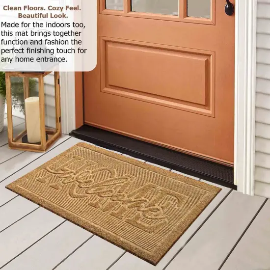 Gardenised Heavy Duty Coco Coir Doormat Non Slip PVC Baking Embossed Welcome Design Natural Coconut Fiber Floor Mat for Front Door Porch Patio Entryway Garage Mudroom & Outdoor Use 18x30" Bright Welcome {4}