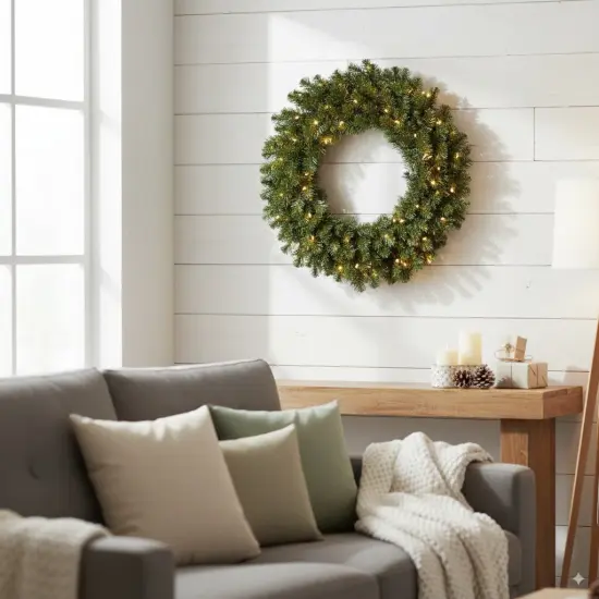 Perfect Holiday 24" Pre-Lit Christmas Wreath Evergreen Plug In 110v {1}
