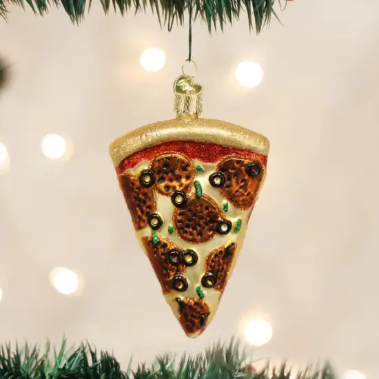 Old World Christmas 4.25 In Pizza Slice Christmas Tree Ornament , Christmas Decor Ornament Pepperoni Dough Crust Brown {3}