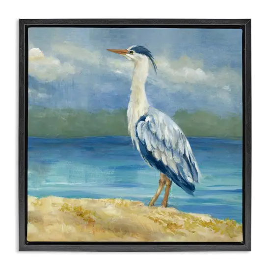 Stupell Industries Heron on Cloudy Beach Framed Floater Canvas Wall Art Design by Lanie Loreth {7}