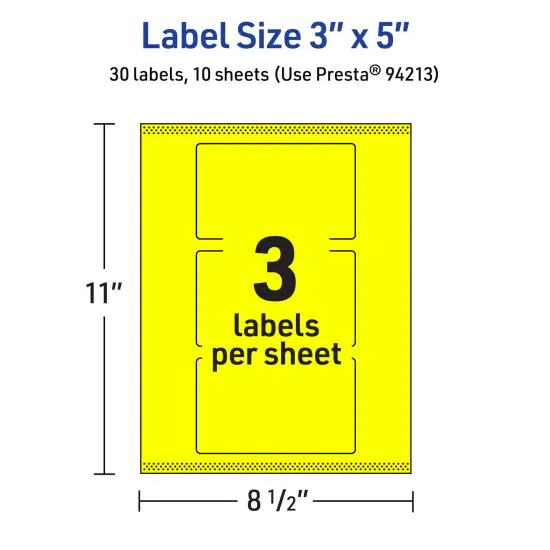 Avery Neon Yellow Paper Labels, 3" x 5" Rectangle {5}