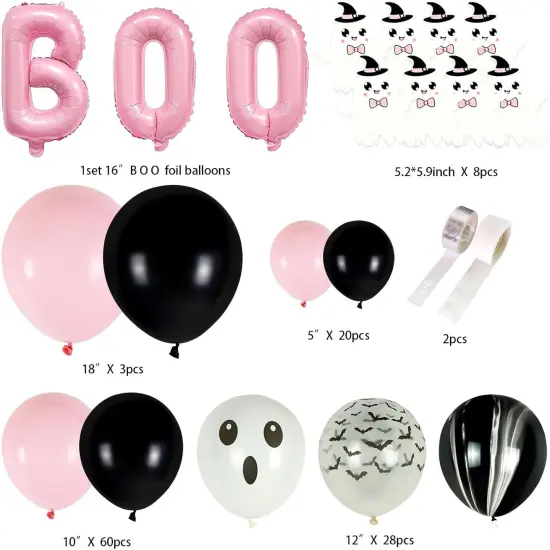 122Pcs Pink Black Balloons Decorations(Pink, Black) {4}