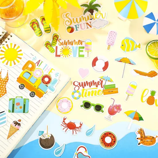 100 Pcs Summer Themed Paper Die Cuts Cardstock Scrapbook Die Cuts Scrapbooking Summer Cut Outs Scrapbook Embellishments {4}