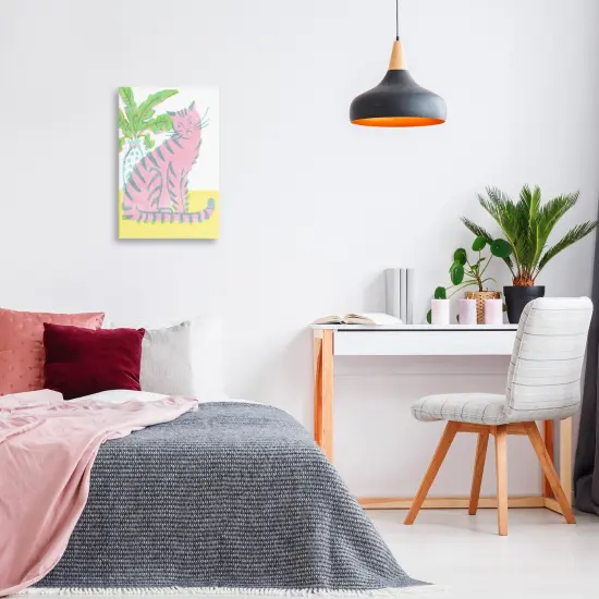 Stupell Industries Modern Pink Cat & Plant Canvas Design by Hannah Moren {2}