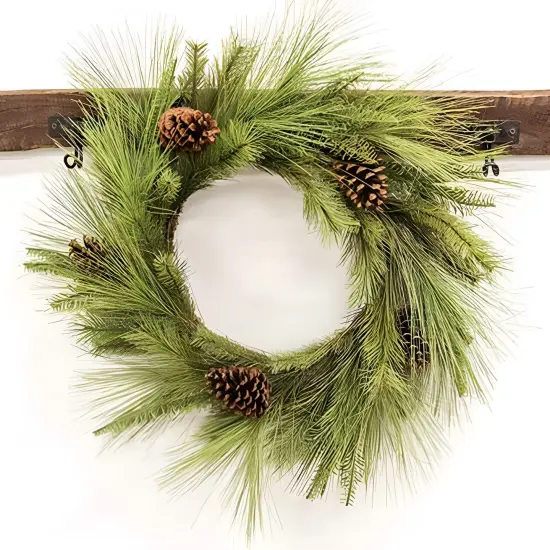 Woodland Pine Wreath with Pinecones 24" Natural Green Holiday Decor {1}