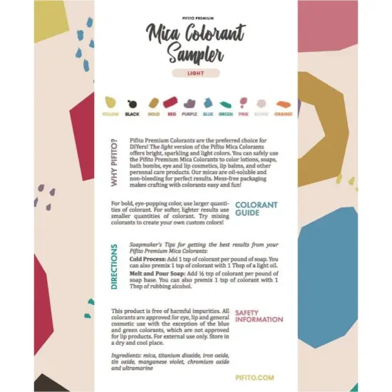 Pifito Mica Colorant Powder Light Sampler │ 10 Beautiful Color Dyes for Soap Making Supplies, Bath Bombs, Epoxy Resin (.25 oz ea) {6}