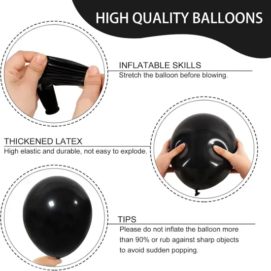 Black Balloons for Balloon Arch 129pcs Different Sizes Pack of 18 12 10 5 Inch Garland Kit, Latex Balloons for Birthday Party Decorations {2}