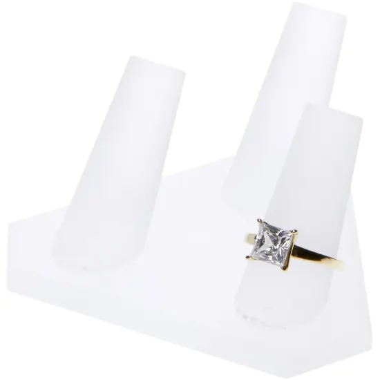 Plymor Frosted Acrylic Ring Finger Display, Triple on Triangle Base, 3.5" W x 3.25" D x 1.75" H {3}