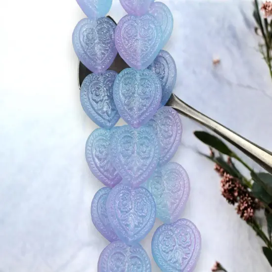 *6* 17mm Crystal Blueberry Luster Floral Heart Beads {2}