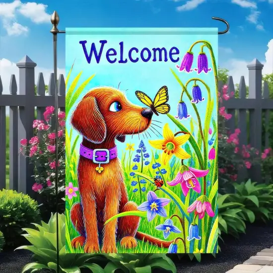 Summer Garden Flags 12x18 Double Sided Welcome Flower Dachshund Dog Garden Flag Yard Decorations Outdoor Decor Small Outdoor Welcome Flags for Outside Garden {3}