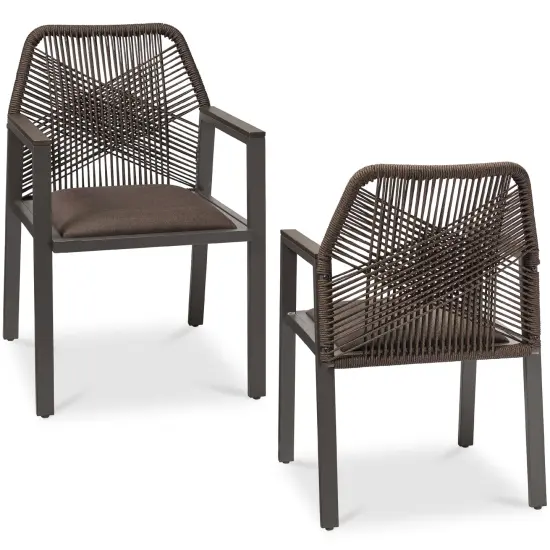 Best Choice Products Set of 2 Indoor/Outdoor Aluminum Woven Rope Dining Chairs w/ Armrests Brown/Mocha {1}