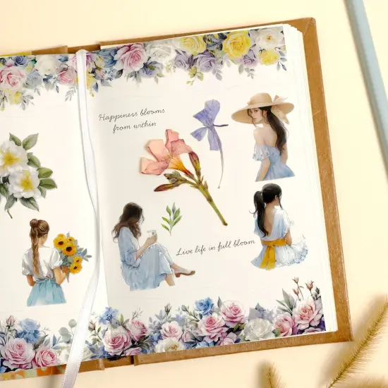 Wrapables Aesthetic Floral Fashion PET Washi Tapes for Scrapbooking, Stationery, Journaling, Diary, Card Making (Set of 2), Green and Pink {3}