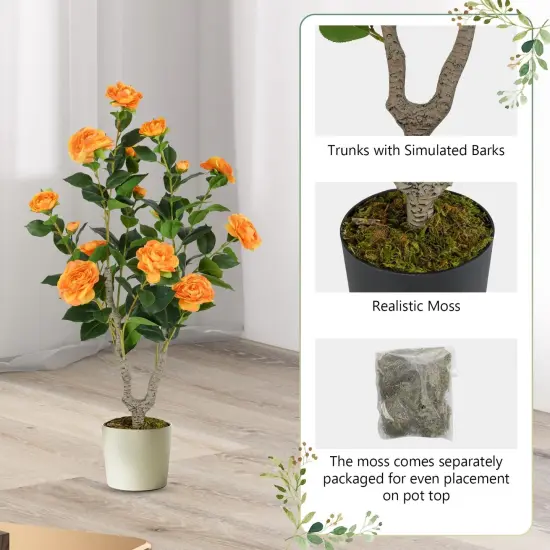 2-Pack Orange Artificial Camellia Trees with Blooming Flower {2}