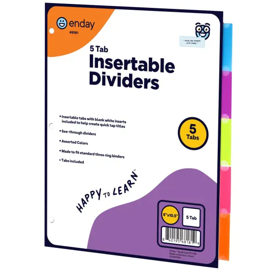 Enday 3-Ring Binder Dividers W/ Insertable Color Tabs {6}