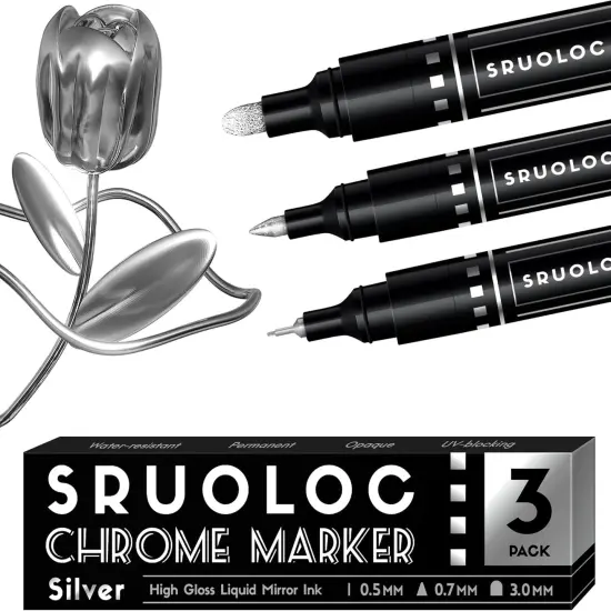 3Pcs Liquid Chrome Paint Markers, Oil-based Permanent Chrome Maker, Gloss Mirror Marker Repairing, Reflective Metallic Pen Markers for Touch Up Model Painting DIY Art Projects, Silver {1}