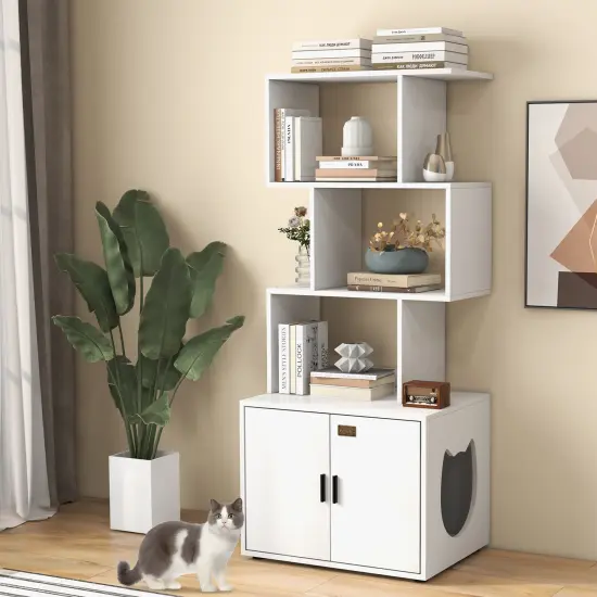 MDF Metal Cat Cabinet with Shelves and Litter Box Enclosure White {3}