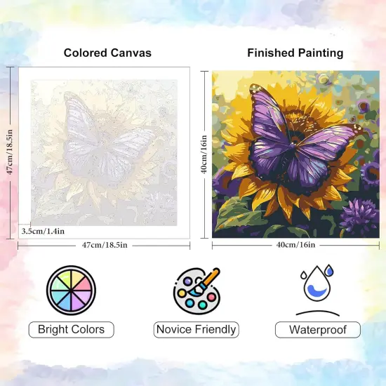 Butterfly Paint by Numbers Kit for Adults Beginner, Purple Butterfly Adult Paint by Number Kits on Canvas Without Frame, DIY Acrylic Sunflower Paint by Numbers for Home Wall Decor Gift 16x 16 Inch {3}