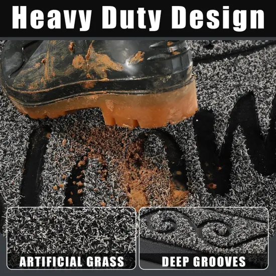 Welcome Mat, Heavy Duty Sturdy Door Mats for Home Entrance Outdoor Indoor, Front Doormat for Outside Patio Floor Entry Porch Garage Office, Waterproof, Low Profile, 29.5 x 17, Black Grey {2}