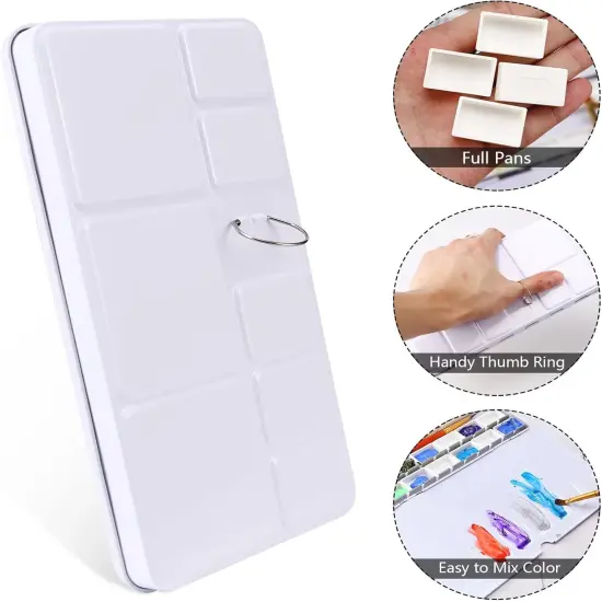 Empty Watercolor Palette, Empty Watercolor Tin with Fold Out Palette, Large Colorful Watercolor Tray Palette with 28 Empty Full Pans for Plein Air Painting and Sketching {3}