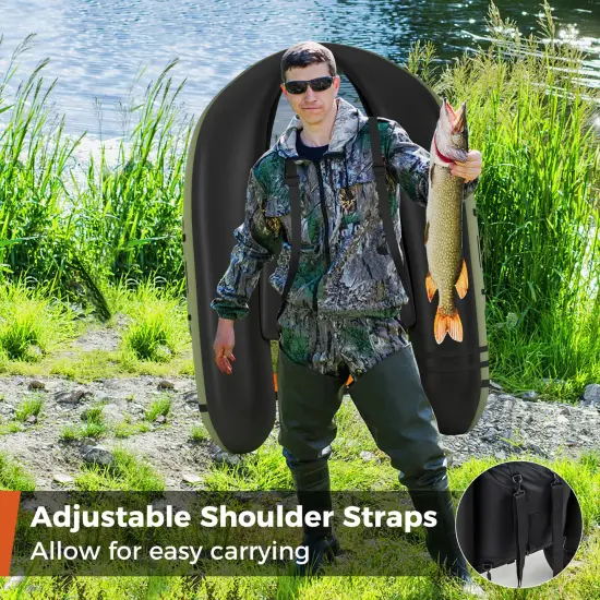 Inflatable Fishing Float with Adjustable Straps & Storage Pockets Green {5}