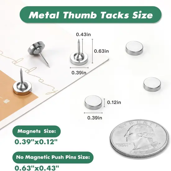 Metal Magnetic Push Pins,24 Sets Magnet Thumbtacks, Silver Decorative Push Pins, Magnetic Poster Hanger, Thumb Tacks for Cork Board, Wall, Bulletin Board Decoration {2}