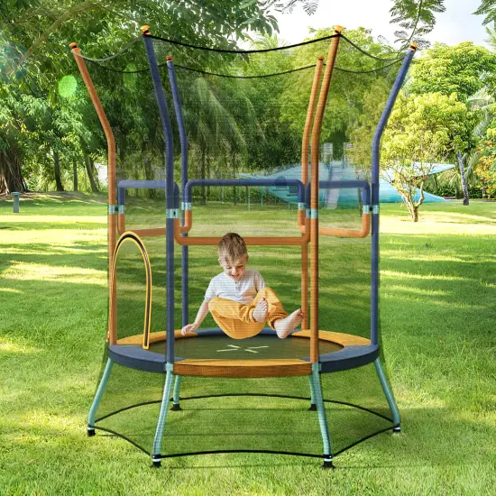 Metal Kids Trampoline with Enclosure Net and Zipper Door Orange {2}