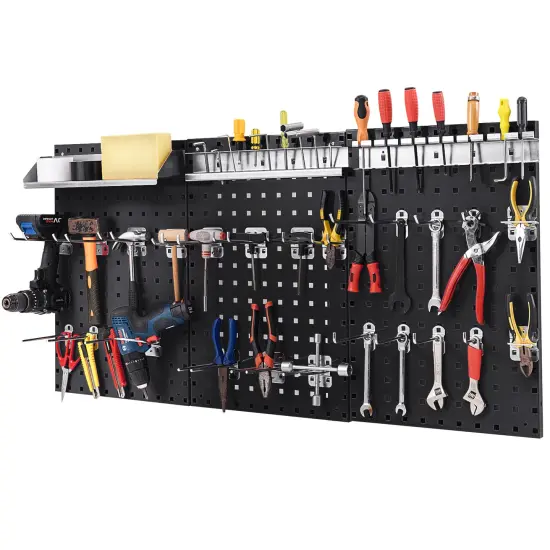 28 Pieces Wall-Mounted Pegboard Kit with 2 Storage Shelf Ideal for Garage Workshop Black {4}