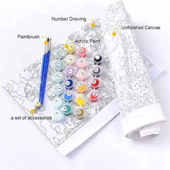 Paint by Numbers for Adults, 16 x 20 Acrylic Paint by Numbers for Adults Beginner Kids Numbers Painting Kit with 3 Brushes Castle Night Watercolor Paints Adult Paint by Numbers Kits Canvas {3}