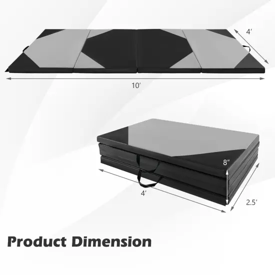 10-Feet Long Folding Exercise Mat with Waterproof PU Leather Cover Perfect for Stretches and Routines Gray {4}