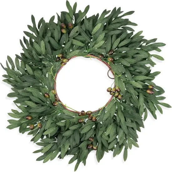 24 inch Olive Wreaths for Front Door, Artificial Large Spring Summer All Seasons Year Round Green Olive Branch Wreath for Home Outdoor Indoor Farmhouse Porch Window {5}
