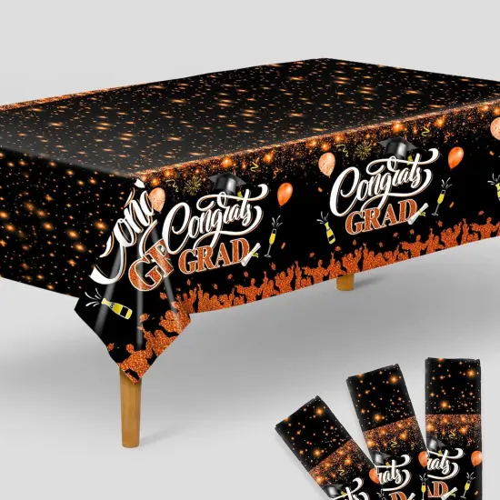 Orange and Black Graduation Tablecloth - XtraLarge 108x54 Inch, Pack of 3 | Congrats Grad Tablecloth for Graduation Decorations 2025 | Orange and Black Graduation Decorations Class of 2025 {5}