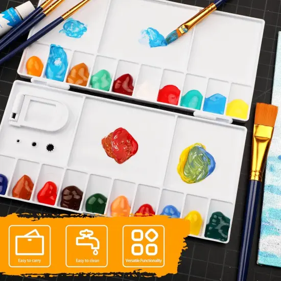 Paint Palette with 20-Well and 5 Mixing Areas, Folding Paint Tray with Thumbhole and Paint Brush Holder, Plastic Painting Palette {3}