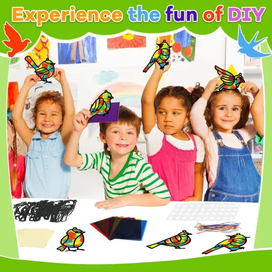 2 Sets Spring Bird Suncatchers Activity Craft Kit DIY Birds Window Stained Glass Effect Paper {4}