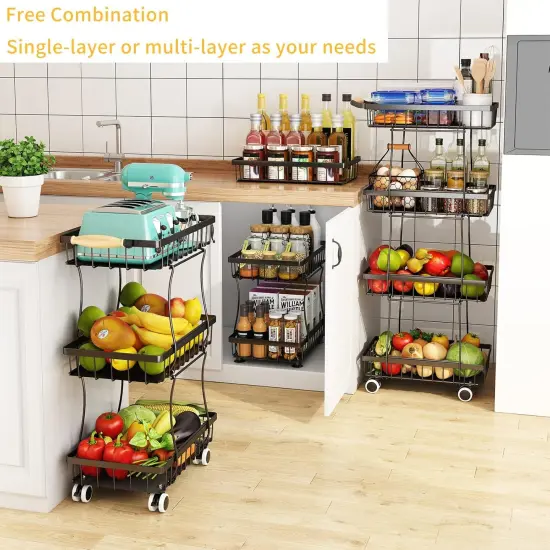4 Tier Slim Stackable Metal Wire Basket Cart,ruit Vegetable Storage Basket for Kitchen {2}