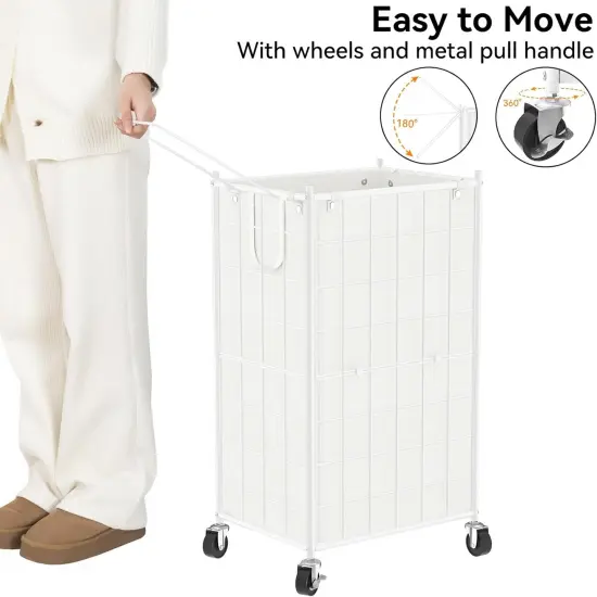 Laundry Hamper with Wheels,Metal Wire Frame Rolling Laundry-100L Dirty Clothes {5}