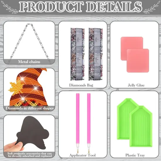 Gnome Diamond Art Decoration Holiday Spring Easter Interchangeable Gnome Seasonal Welcome Sign DIY Hanging Front Door Decor with Magnet Detachable Hat and Hand {3}