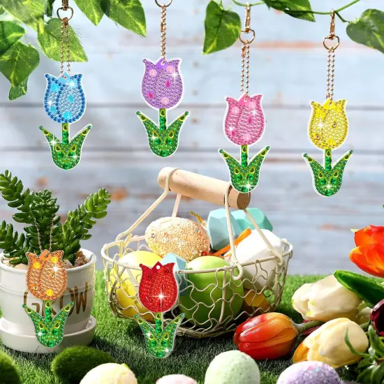 12 Pieces Spring Tulip Diamond Painting Keychain Kits {2}