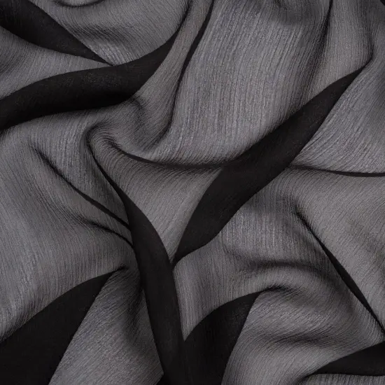 1 Yard Black Bean Elegant Soil Crinkled Silk Chiffon Fabric 52" Wide Perfect for Evening Gowns {1}