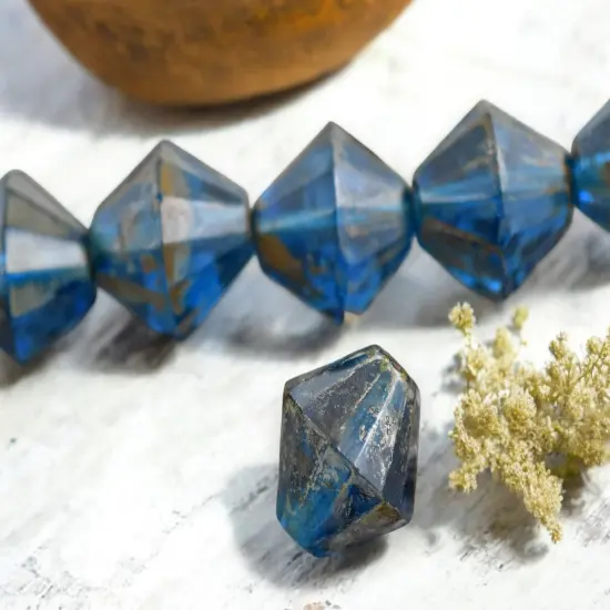 15mm Capri Blue Travertine Faceted Bicone Beads -- Choose Your Quantity {5}