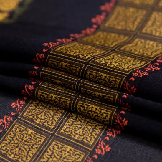 1 Yard Mustard Black Paisley Square Striped Silk Chiffon 54 inch Width {3}