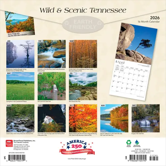 Tennessee Wild & Scenic | 2026 12 x 24 Inch (Hanging) Monthly Square Wall Calendar | Plastic-Free {2}