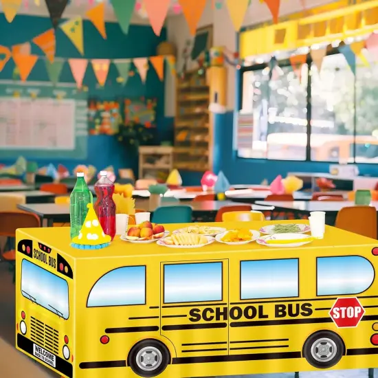 6Ft Back to School Bus Tablecloth Decorations {3}