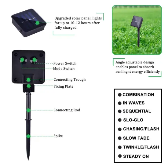 DAYLIGHTIR 2 Pack Total 200 LED Solar Powered Copper Wire String Lights Outdoor, Waterproof, 8 Modes Fairy Lights for Garden, Patio, Party, Yard, Christmas (Multicolor) {5}