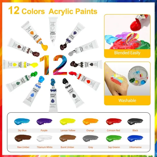 Acrylic Paint Set 100 Pcs Acrylic Painting Kit with 4 * 12 Colors Paint,4 Sets(40 Brushes) {2}
