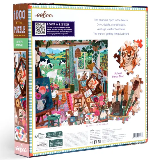 eeBoo Piece & Love: Artist's Cottage - 1000 Piece Puzzle - Adult Square Jigsaw, 23x23", Includes Image Reference Insert, Glossy High-Quality Pieces {3}